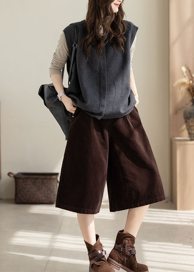 Unique Grey Oversized Button Knit Short Vests Winter