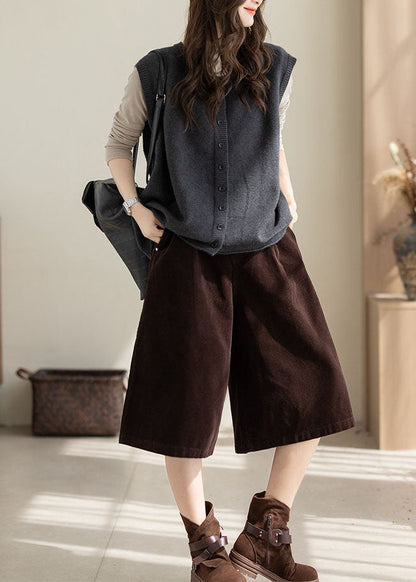 Unique Grey Oversized Button Knit Short Vests Winter