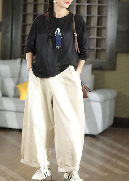 Unique Grey Oversized Cotton Wide Leg Pants Fall