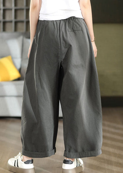 Unique Grey Oversized Cotton Wide Leg Pants Fall