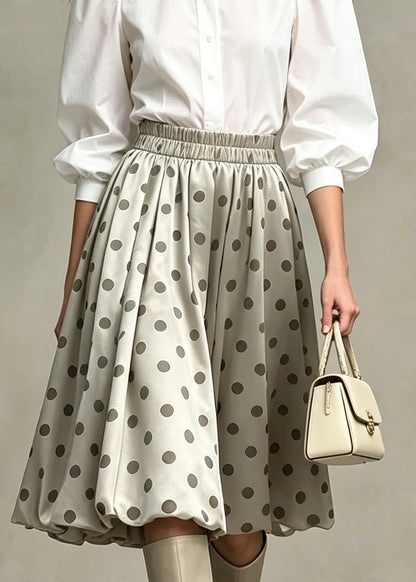 Unique Khaki Dot Elastic Waist Patchwork Cotton Skirts Fall