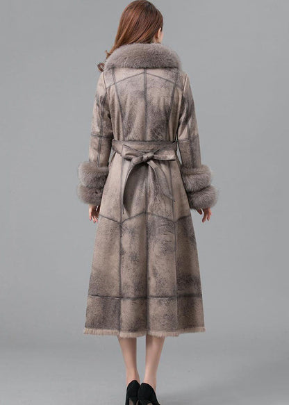 Unique Khaki Fur Collar Button Parkas Women Witner Coats