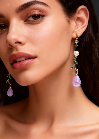 Unique Lavender Droplet Shape Crystal Zircon Drop Earrings
