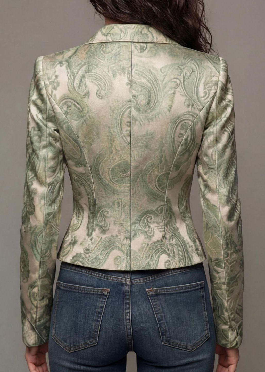 Unique Light Green Peter Pan Collar Print Button Cotton Suit Coat Fall