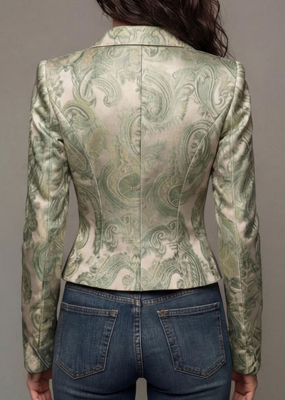 Unique Light Green Peter Pan Collar Print Button Cotton Suit Coat Fall