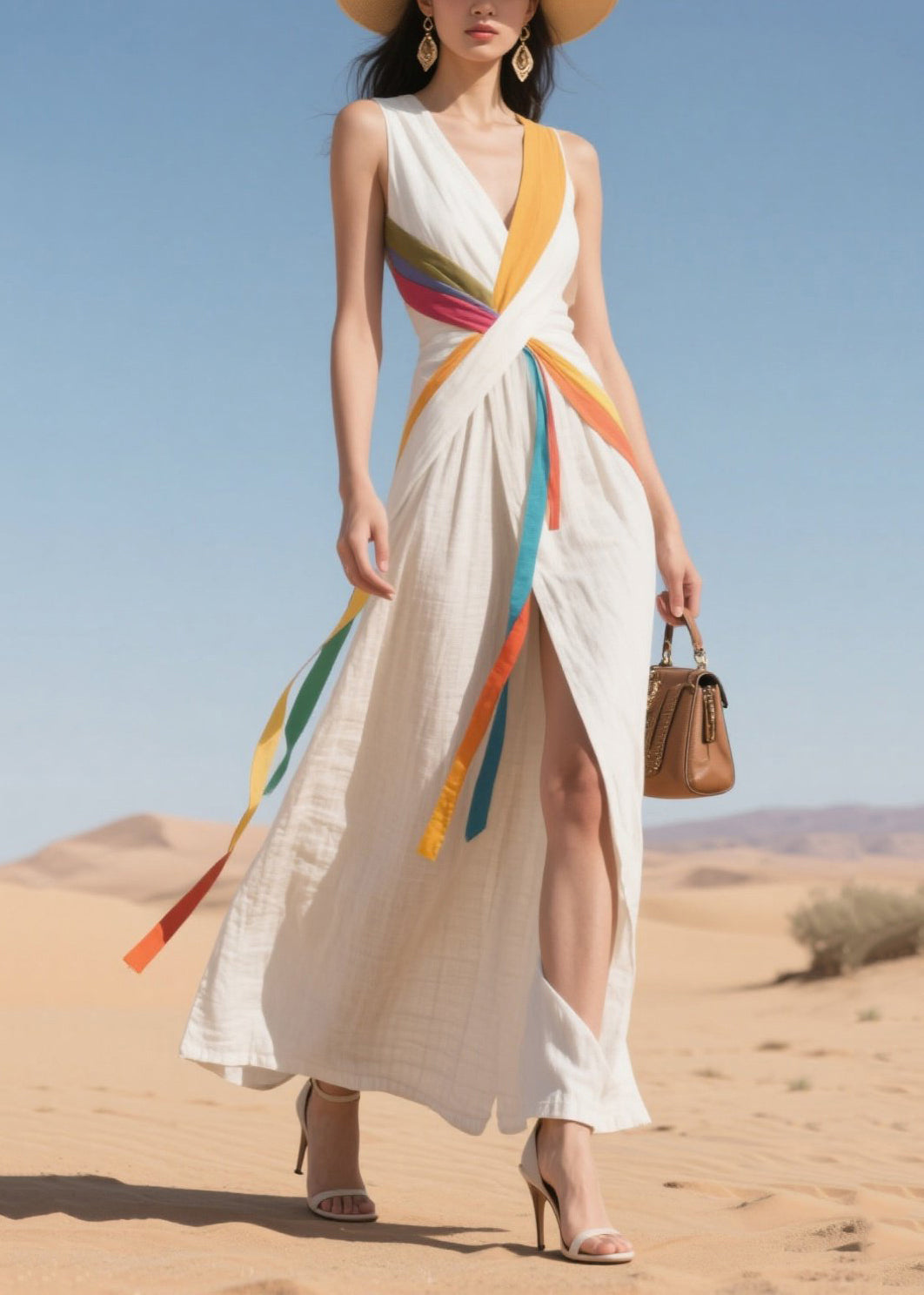 Unique Multicolour Ribbon Asymmetrical Tulle Holiday Dress Summer