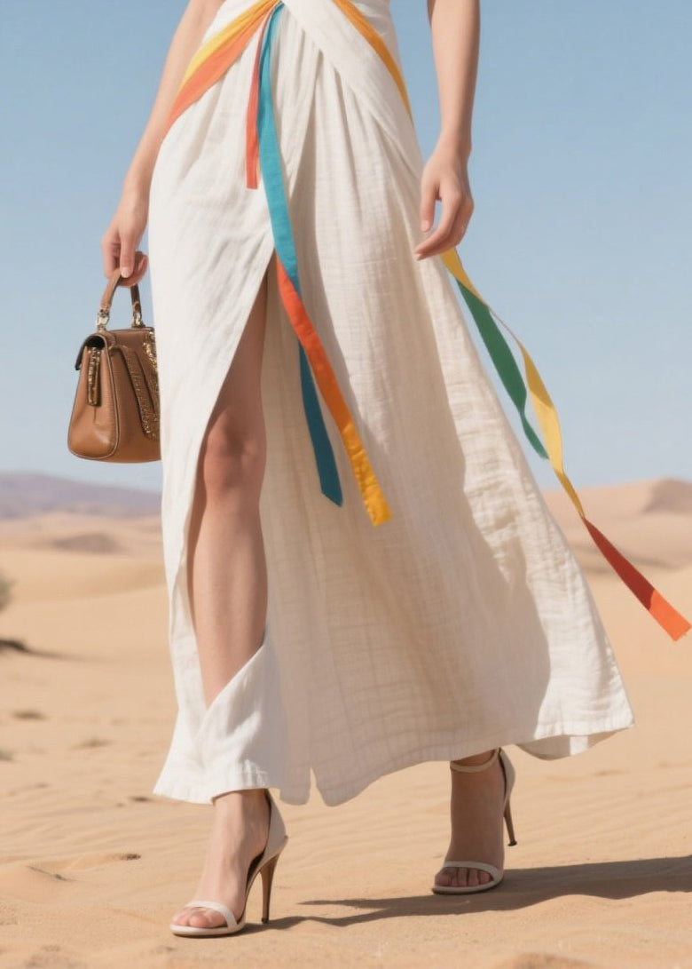 Unique Multicolour Ribbon Asymmetrical Tulle Holiday Dress Summer