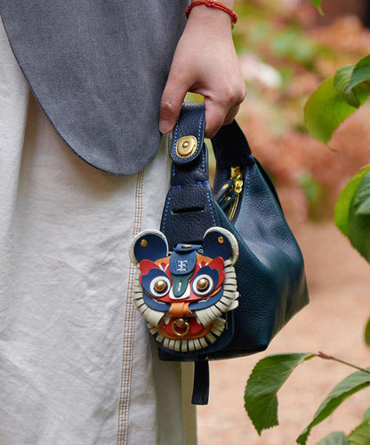 Unique Navy Asymmetrical Design Leather Tote Handbag