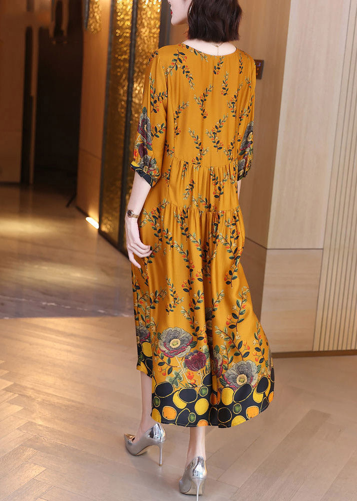 Unique O-Neck Black grey Wrinkled Silk Dresses Long Sleeve