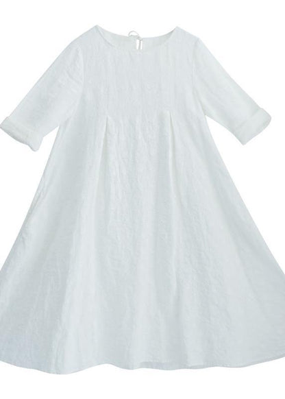 Unique O-Neck Summer Wardrobes Inspiration White Dress - SooLinen