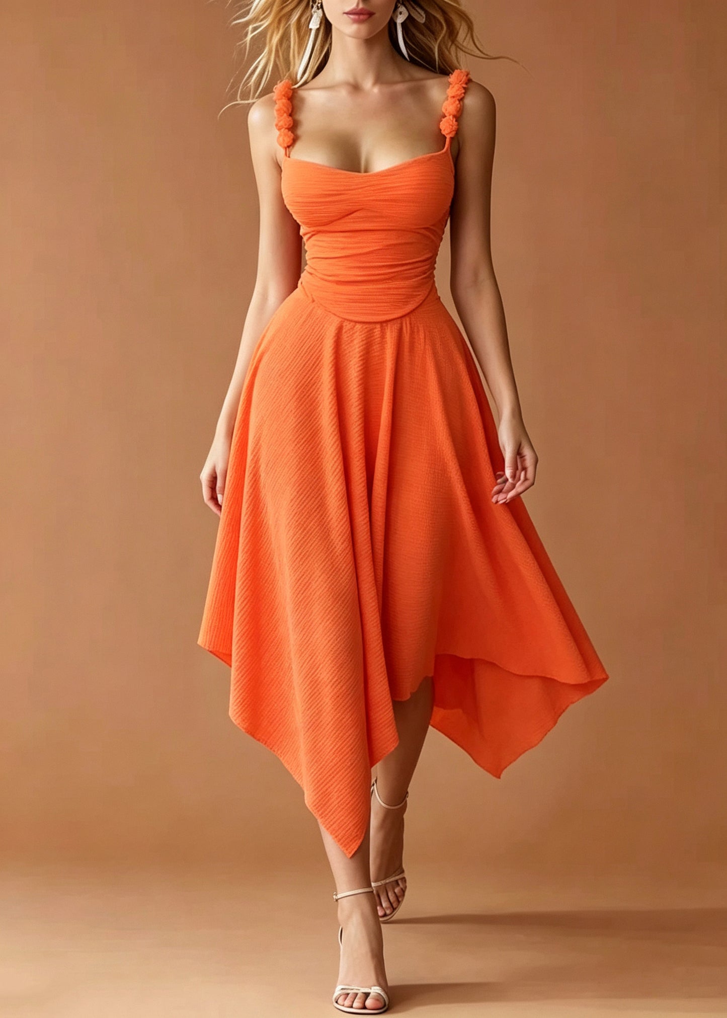 Unique Orange Asymmetrical Cotton Cami Dresses Summer