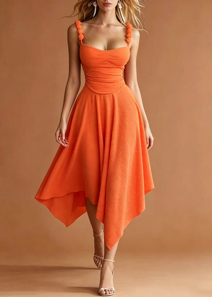Unique Orange Asymmetrical Cotton Cami Dresses Summer