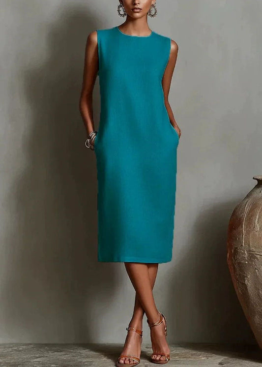Unique Orange O-Neck Cotton Mid Dresses Sleeveless