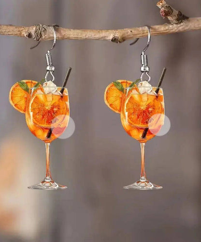 Unique Orange Stainless Steel Wine Glass Orange Juice Drop Earrings