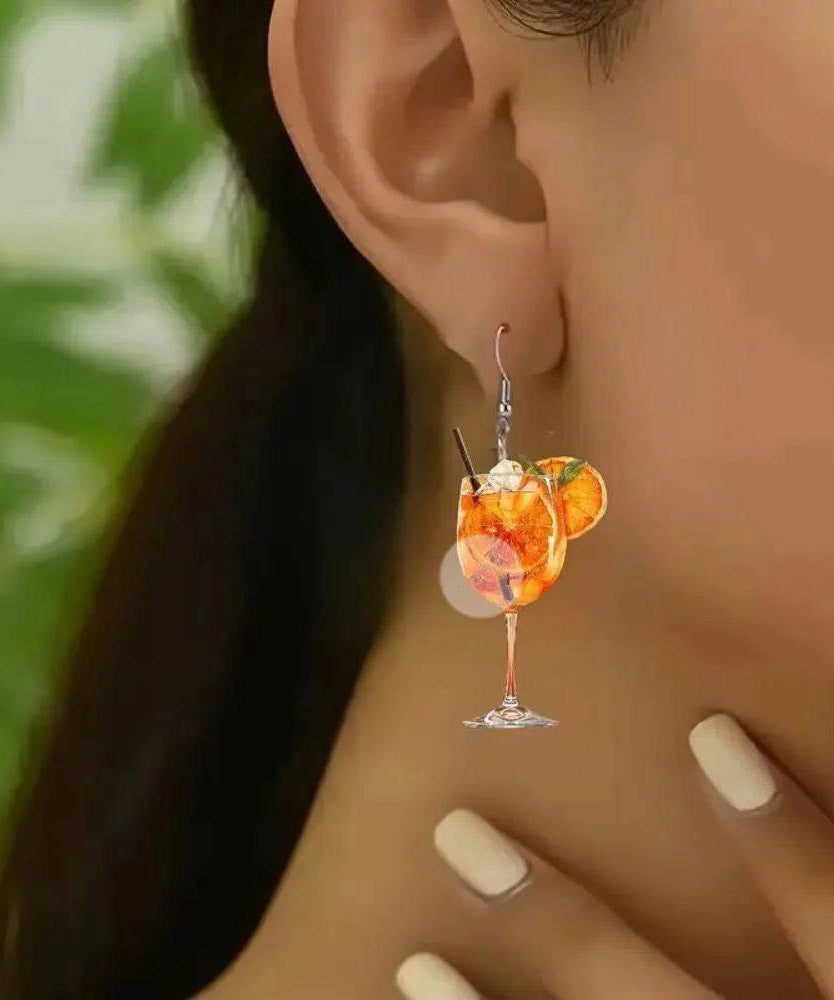 Unique Orange Stainless Steel Wine Glass Orange Juice Drop Earrings