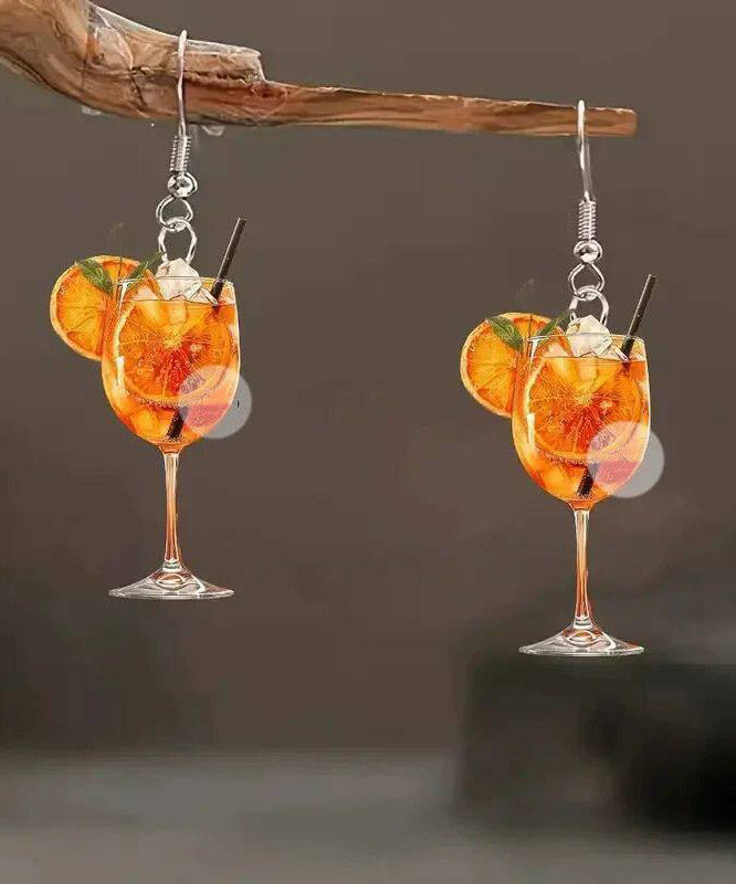 Unique Orange Stainless Steel Wine Glass Orange Juice Drop Earrings