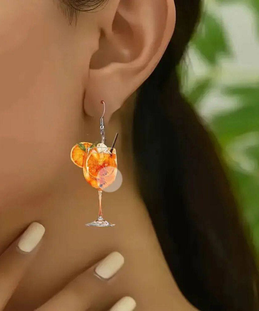 Unique Orange Stainless Steel Wine Glass Orange Juice Drop Earrings