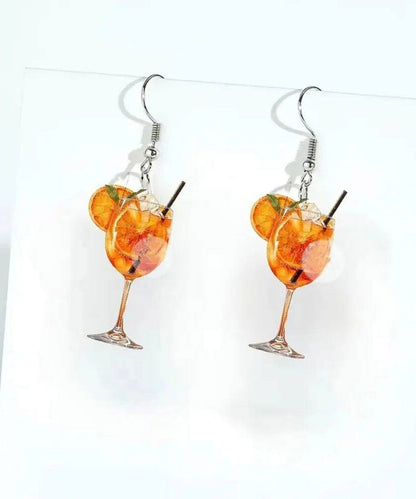Unique Orange Stainless Steel Wine Glass Orange Juice Drop Earrings
