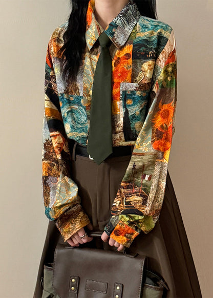 Unique Peter Pan Collar Print Button Blouses Spring