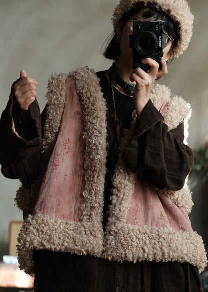 Unique Pink Faux Fur Patchwork Fine Cotton Filled Vest Sleeveless
