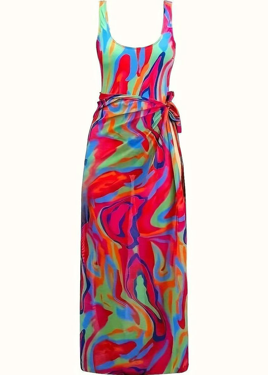 Unique Pink Graffiti Print Swimwear Bodysuit Sets