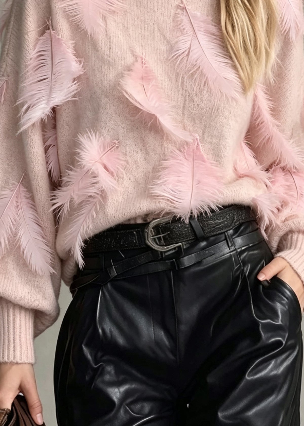 Unique Pink O Neck Feather Loose Knit Sweaters Fall