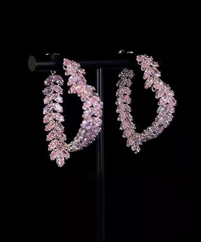 Unique Purple Alloy Zircon Ear Of Wheat Love Hoop Earrings