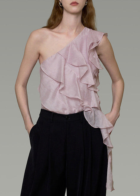 Unique Purple One Shoulder Ruffled Silk Beach Vest Summer