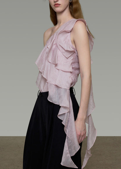 Unique Purple One Shoulder Ruffled Silk Beach Vest Summer