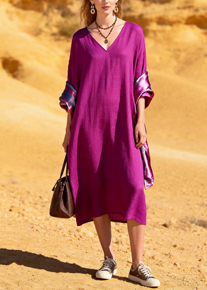 Unique Purple Oversized Patchwork Cotton Dress Summer