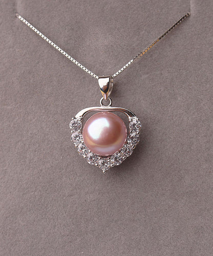 Unique Purple Sterling Silver Zircon Pearl Pendant Necklace