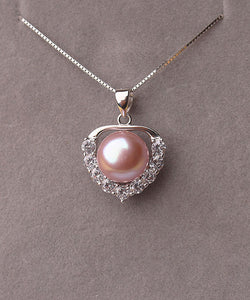 Unique Purple Sterling Silver Zircon Pearl Pendant Necklace