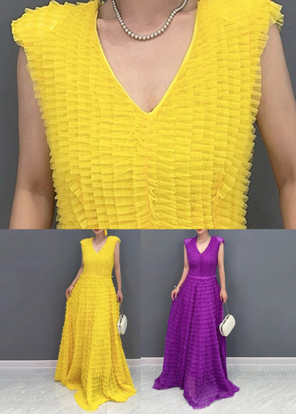 Unique Purple V Neck Long Dresses Short Sleeve