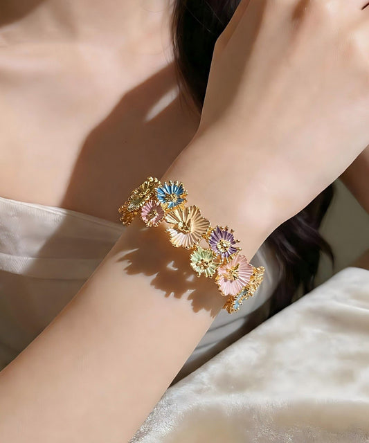 Unique Rainbow Alloy Floral Enamel Bangle