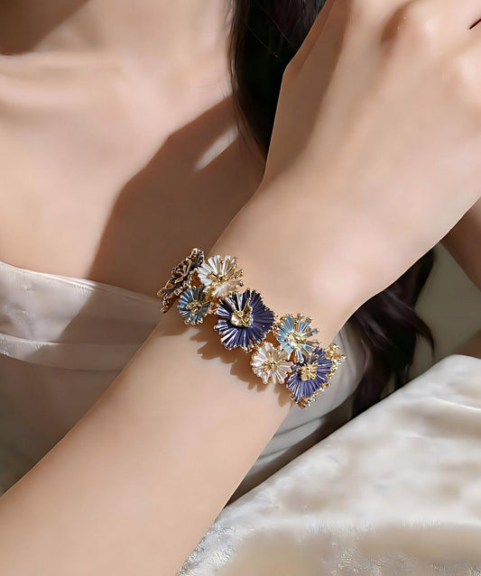 Unique Rainbow Alloy Floral Enamel Bangle