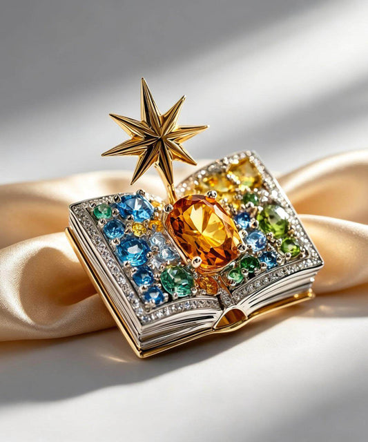 Unique Rainbow Copper Zircon Crystal Magic Book Brooches
