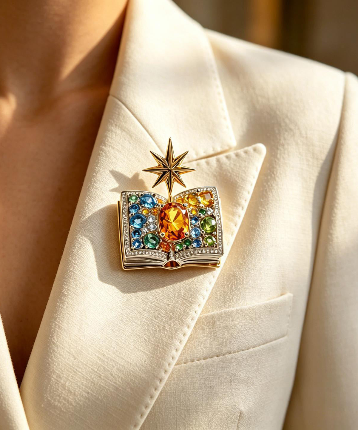Unique Rainbow Copper Zircon Crystal Magic Book Brooches
