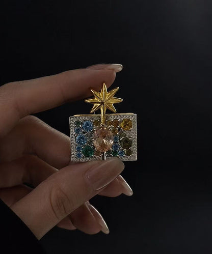 Unique Rainbow Copper Zircon Crystal Magic Book Brooches