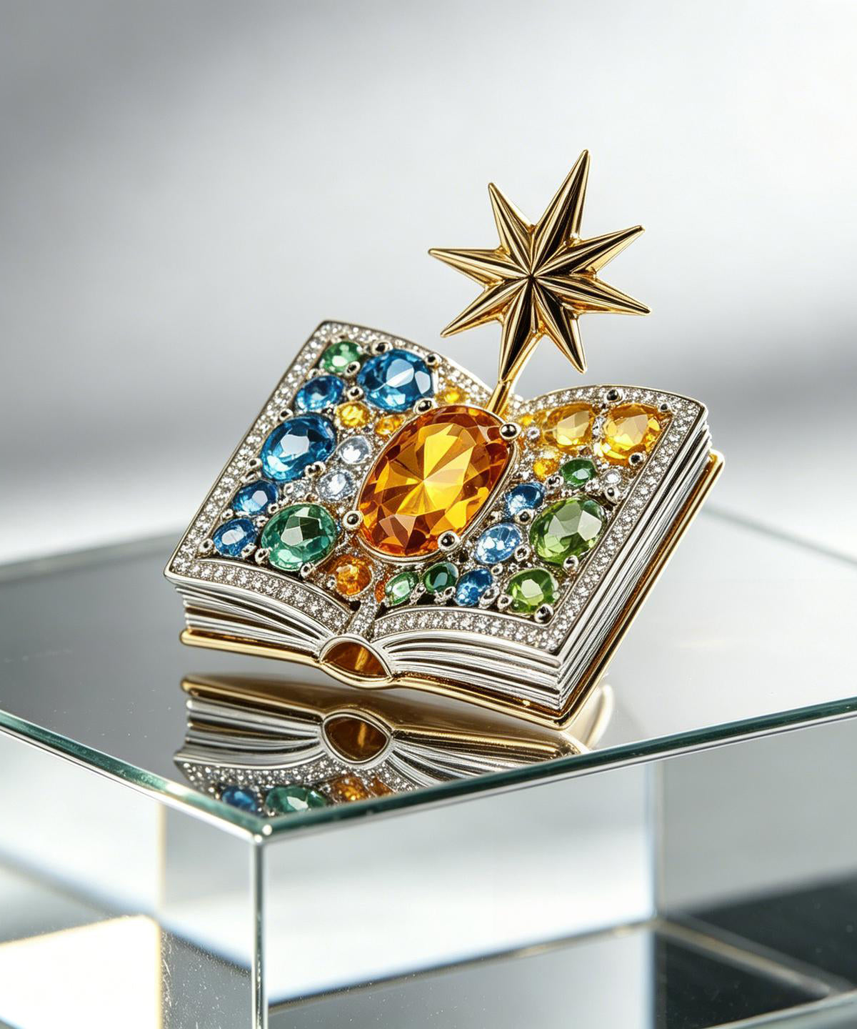 Unique Rainbow Copper Zircon Crystal Magic Book Brooches