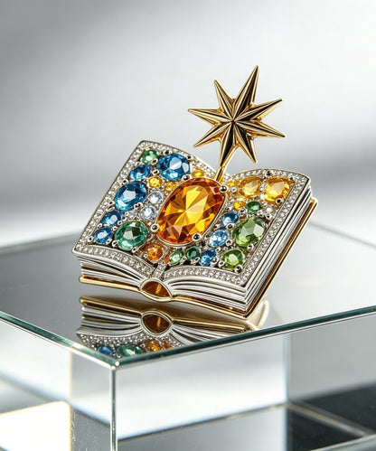 Unique Rainbow Copper Zircon Crystal Magic Book Brooches