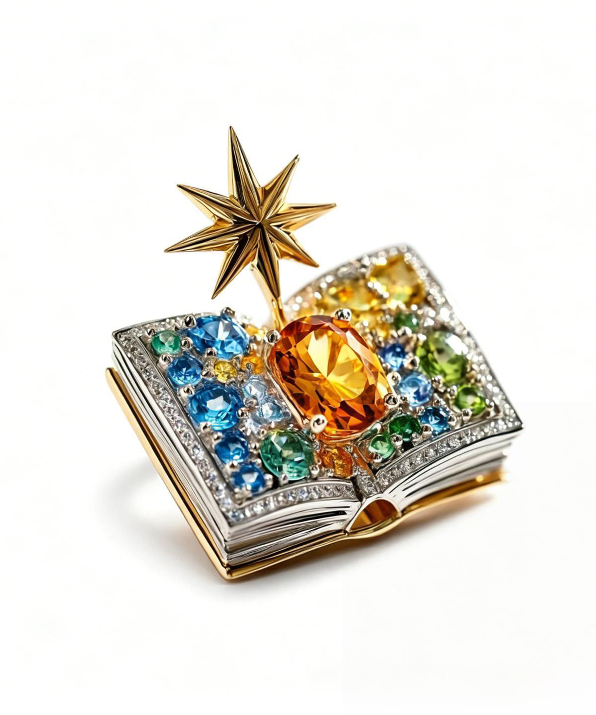 Unique Rainbow Copper Zircon Crystal Magic Book Brooches