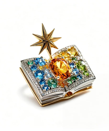 Unique Rainbow Copper Zircon Crystal Magic Book Brooches