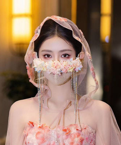 Unique Rainbow Tulle Zircon Floral Tassel Veil