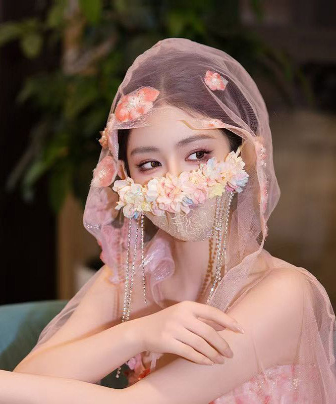 Unique Rainbow Tulle Zircon Floral Tassel Veil