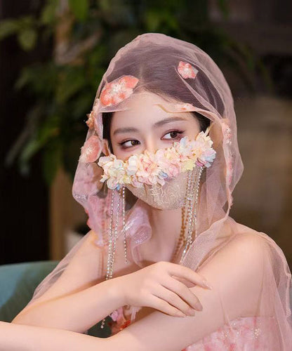 Unique Rainbow Tulle Zircon Floral Tassel Veil