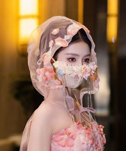 Unique Rainbow Tulle Zircon Floral Tassel Veil