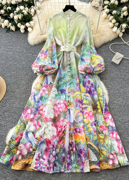 Unique Red Cinched Print Chiffon Vacation Dresses Lantern Sleeve