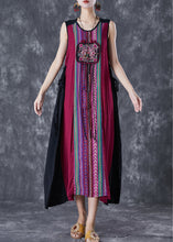 Load image into Gallery viewer, Unique Red Embroidered Patchwork Tasseled Linen Dress Sleeveless