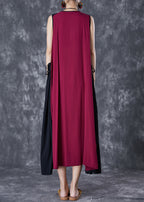 Unique Red Embroidered Patchwork Tasseled Linen Dress Sleeveless