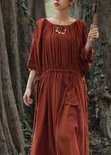 Load image into Gallery viewer, Unique Red O-Neck Drawstring Maxi Dresses Half Sleeve